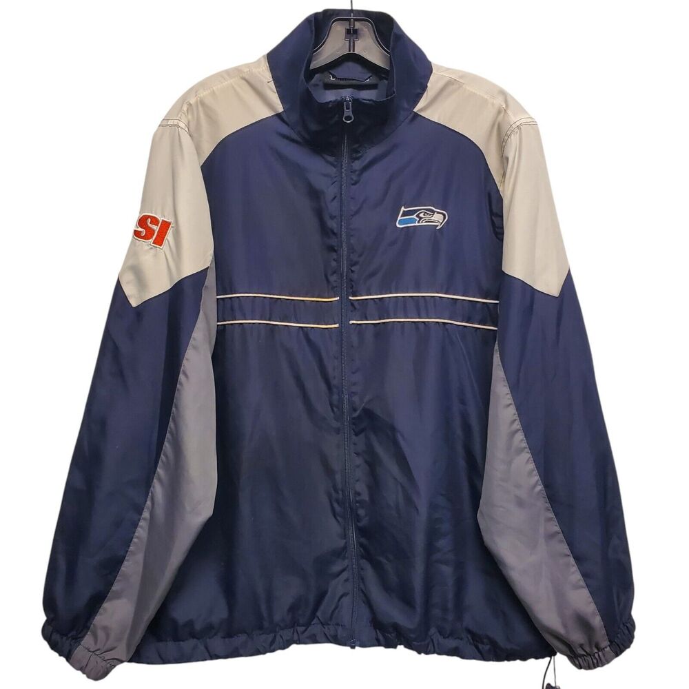 Vintage SEATTLE SEAHAWKS Jacket Adult Large Blue White Full Zip Windbreaker